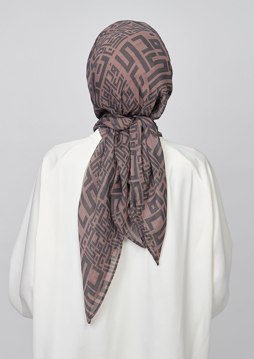 CARRE - BOKITTA MONOGRAM MOCHA PRINTED CRINKLE CHIFFON