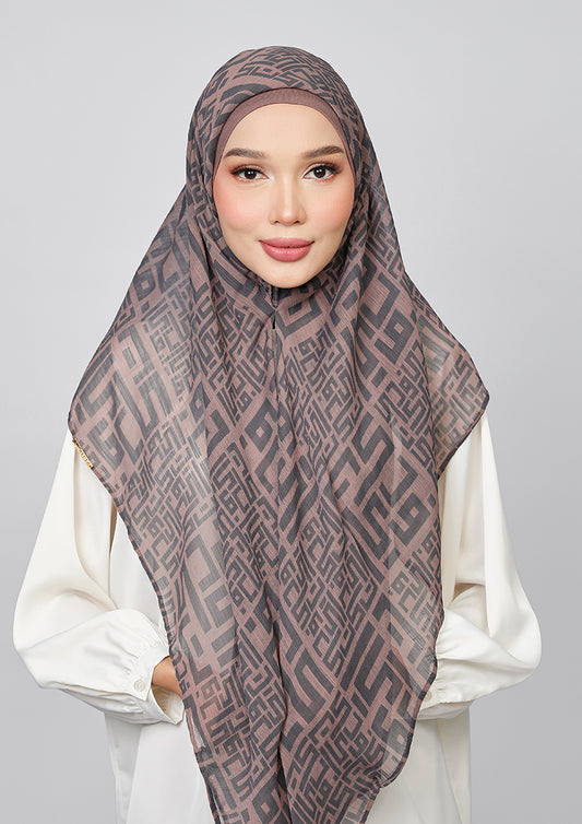 CARRE - BOKITTA MONOGRAM MOCHA PRINTED CRINKLE CHIFFON