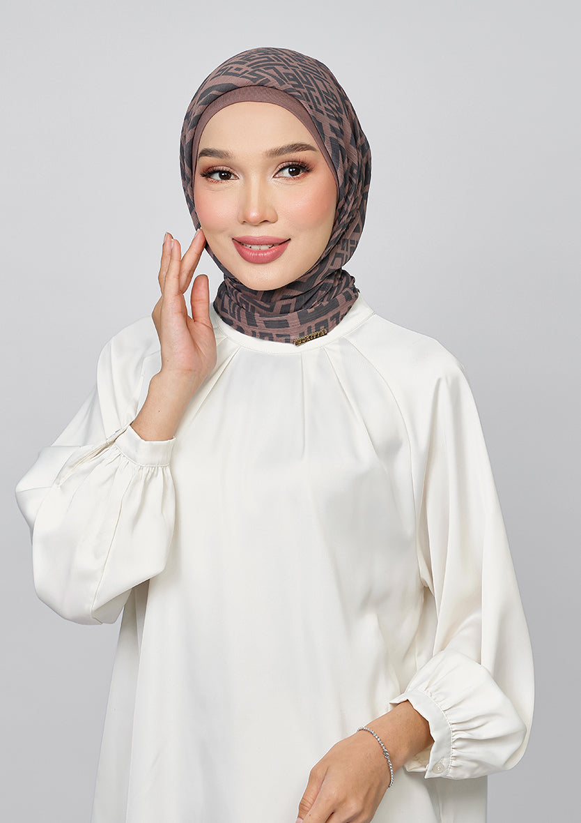 CARRE - BOKITTA MONOGRAM MOCHA PRINTED CRINKLE CHIFFON