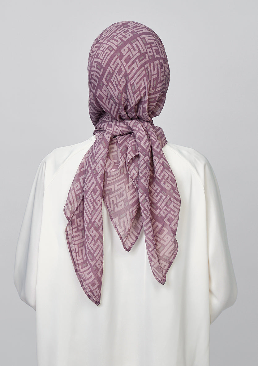 CARRE - BOKITTA MONOGRAM MAUVE PRINTED CRINKLE CHIFFON