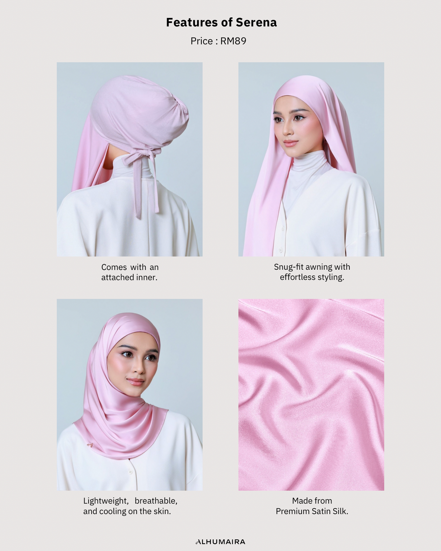 AL HUMAIRA SERENA SILVER GRAY INSTANT HIJAB
